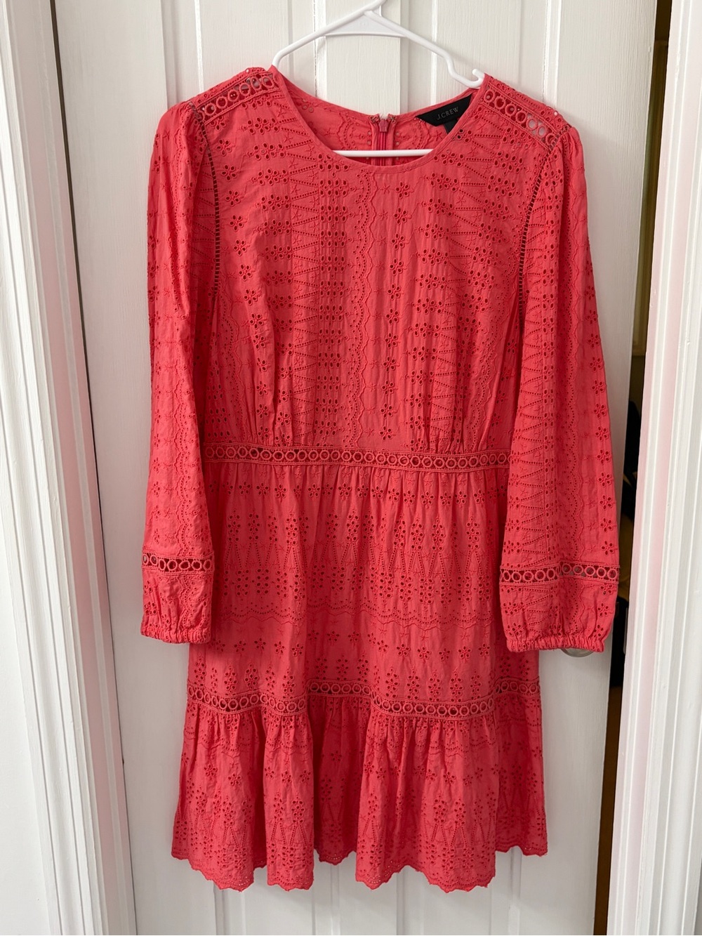 J. Crew Coral Eyelet Long Sleeve Dress